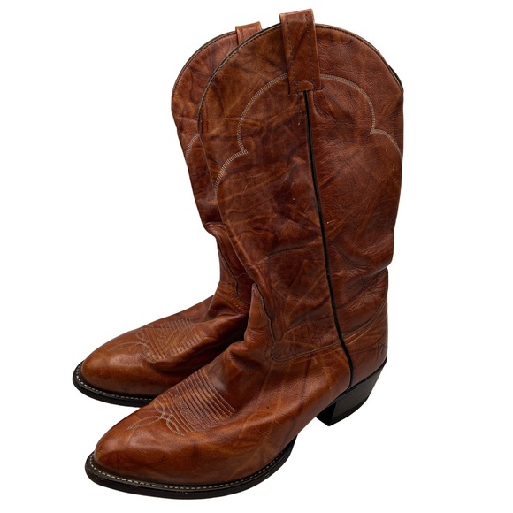 Tony Lama 1960 Mens Western Texas Cowboy Boots Leather Brown Style 5084 Size 9.5 - Picture 1 of 16